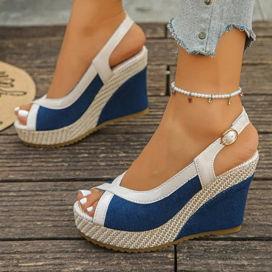 Women's Wedge Sandals – Two-Tone Peep Toe | The Marina | Huna