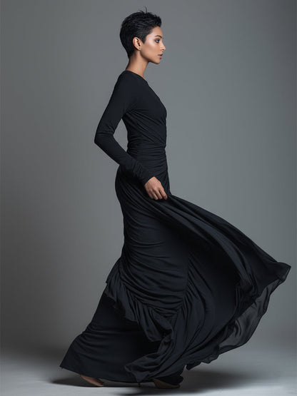 The Noelle – Women's Jersey Knit Long Sleeve Maxi Dress | Huna