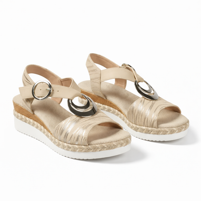 Metallic Wedge Sandals Silver Synthetic with Adjustable Ankle Strap for Women