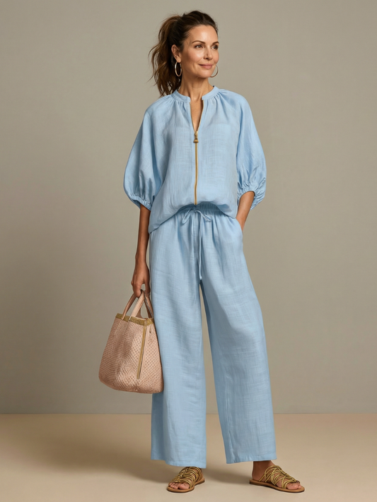 Women's Two Piece Set – Zip Front Blouson & Wide Leg | The Natalia | Huna