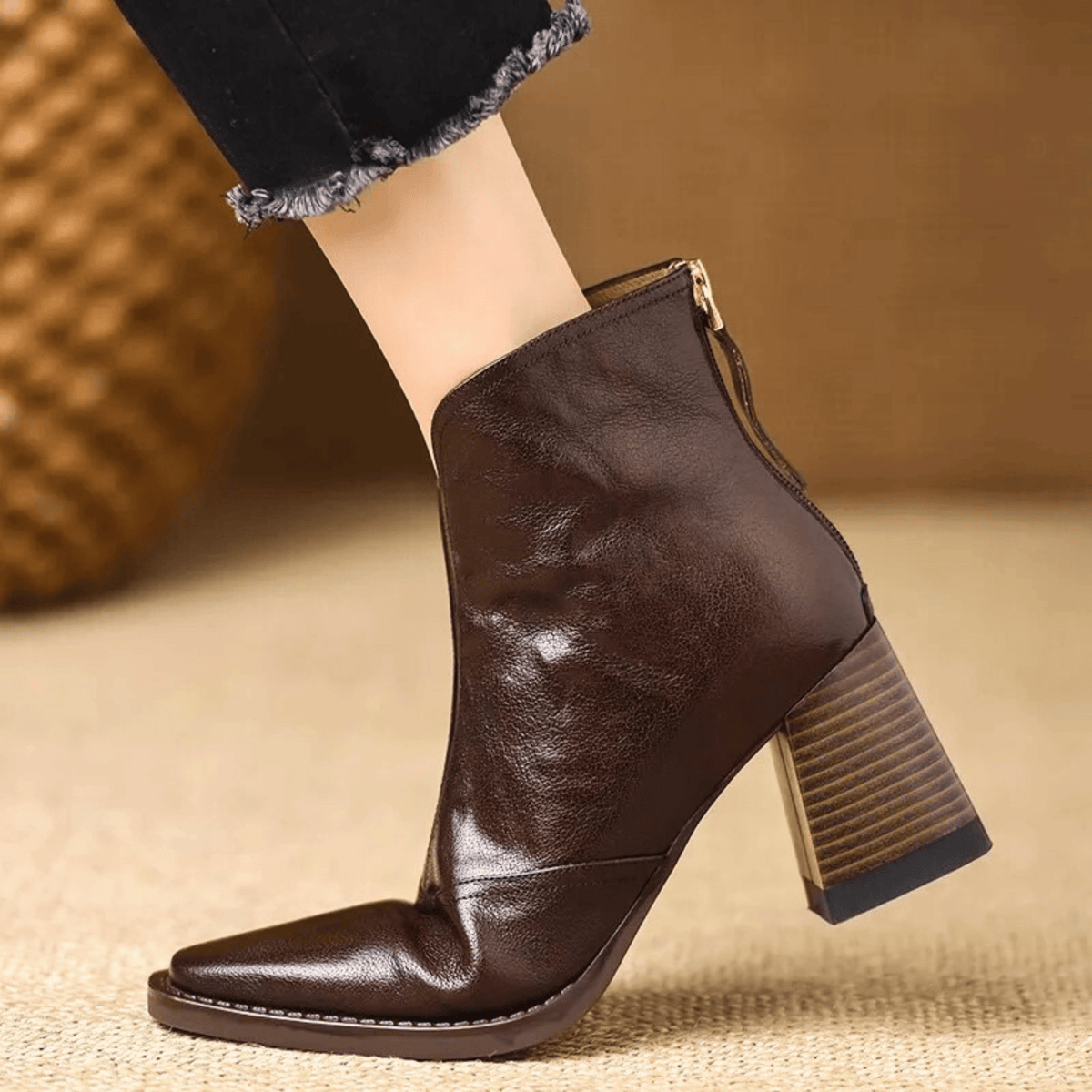 Women's Leather Block Heel Ankle Boots – The Ovelle | Huna