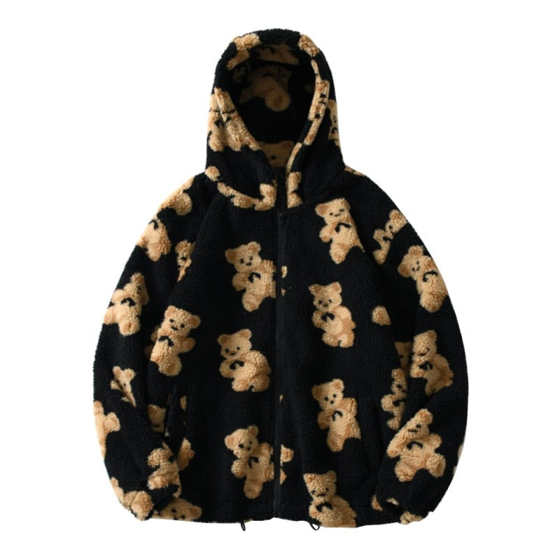 Women's Sherpa Jacket UK – Oversized Fluffy Hood Teddy Print | The Wynnfred | Huna