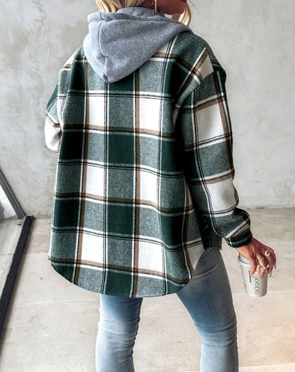 Women's Plaid Hooded Shacket UK – Drawstring Hood | The Wrenna | Huna