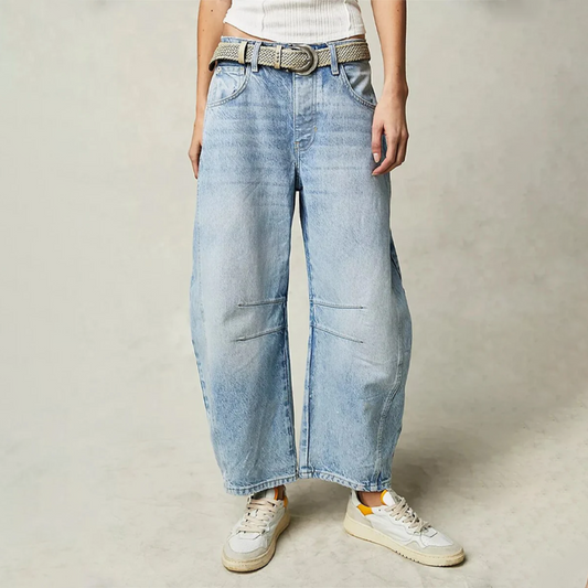 Women's Barrel Leg Jeans UK – Relaxed Curved Silhouette Mid Rise | The Nadia | Huna