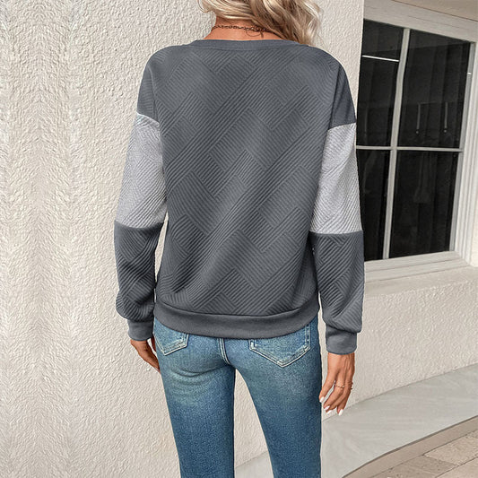Women's Colour Block Sweatshirt UK – Relaxed Check Pattern | The Rosaline | Huna