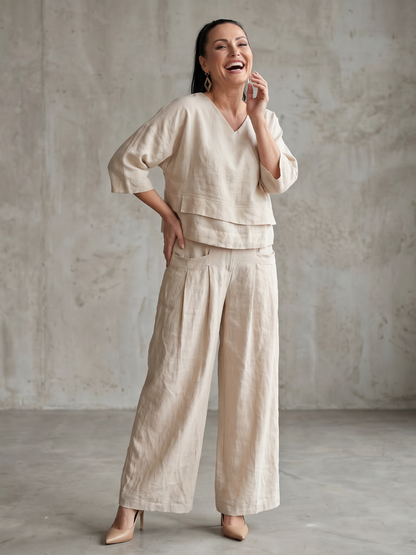 Women's Two Piece Set – Layered Top & Wide Leg Co-ord | The River | Huna