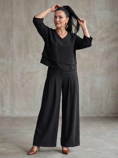 Women's Two Piece Set – Layered Top & Wide Leg Co-ord | The River | Huna