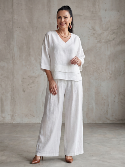 Women's Two Piece Set – Layered Top & Wide Leg Co-ord | The River | Huna