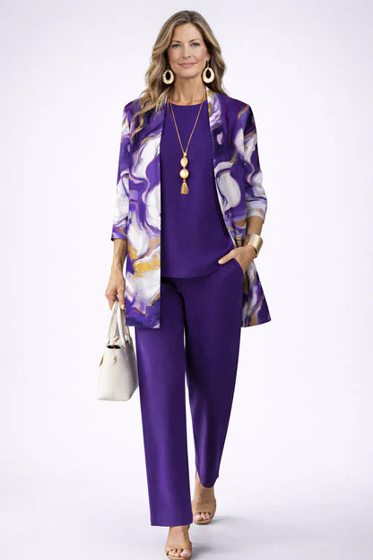 Women's 3 Piece Set UK – Purple & White | The Sara | Huna