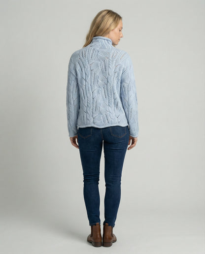 Women's Cable Knit Sweater UK – Turtleneck Pointelle Detail | The Elowen | Huna