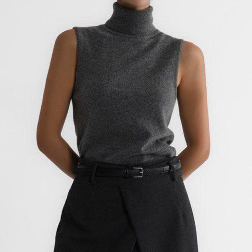Women's Turtleneck Sleeveless Top UK – Soft Knit Ribbed Hem | The Anouska | Huna