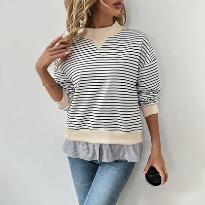 Women's Striped Sweatshirt UK – Mock Neck Ruffle Hem | The Odessa | Huna