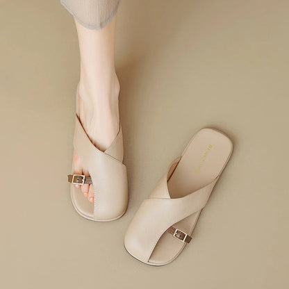 Women's Crisscross Flat Sandals – Leather Strap | The Vienna | Huna