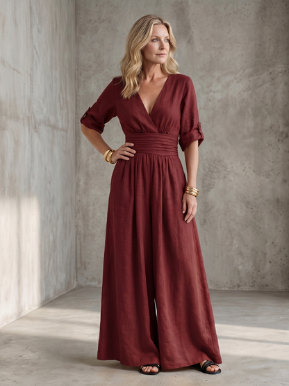 Women's Wide Leg Jumpsuit – Cross Front | The Wanda | Huna