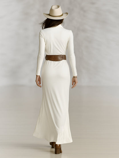 The Georgiana – Women's Lapel Collar Long Sleeve Maxi Dress | Huna