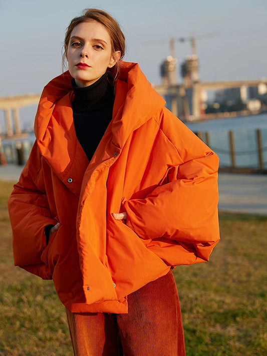 Women's Cozy Orange Parka Jacket UK – Oversized Warm Winter | The Renata | Huna