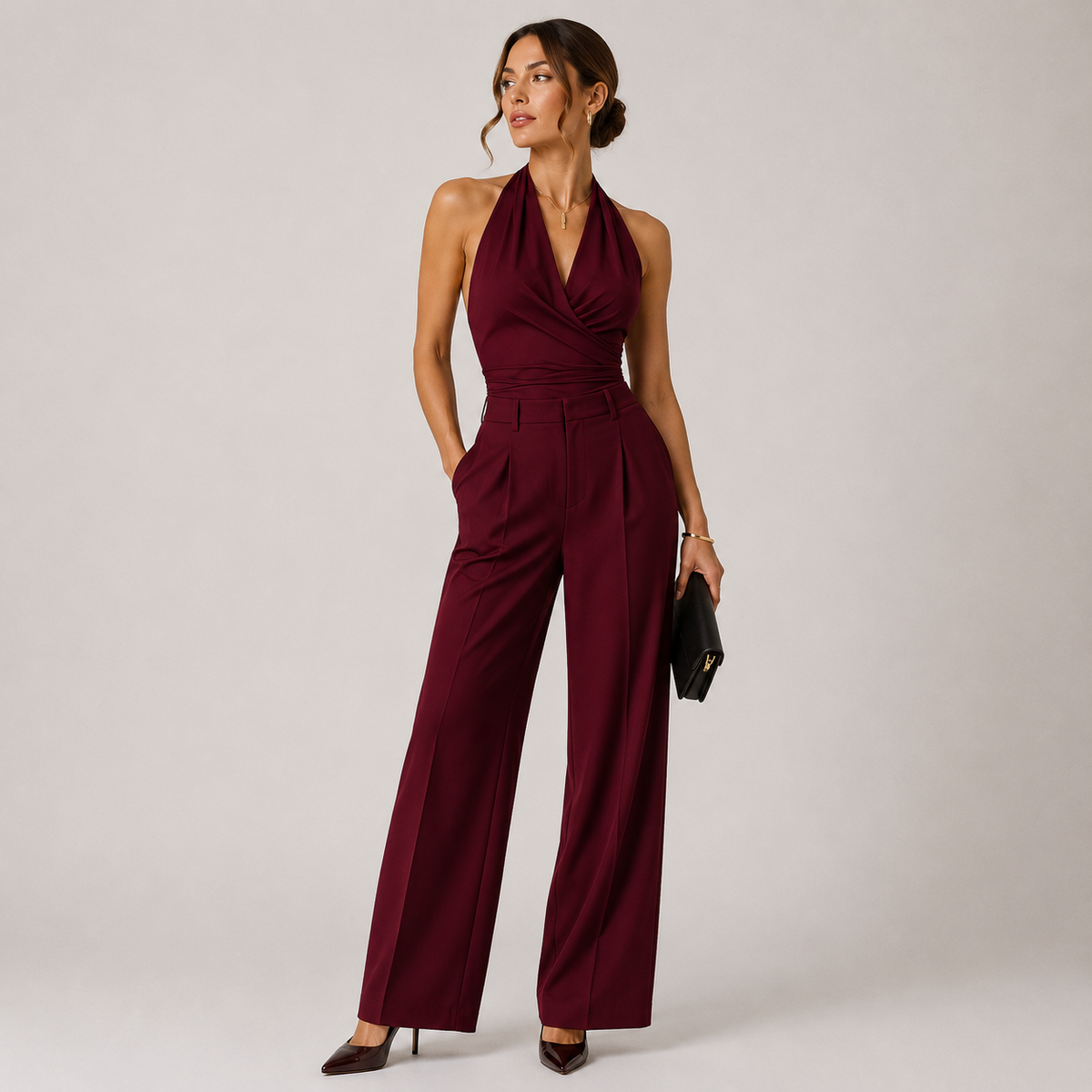 Women's Halter Neck Jumpsuit Wide Leg Evening Wear 6