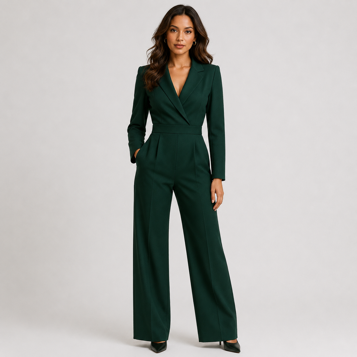 Women's Long Sleeve Wide Leg Jumpsuit Elegant One Piece Outfit 6