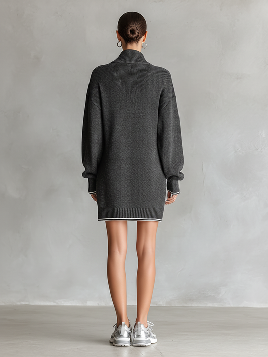 The Juniper – Women's Knit Polo Neck Long Sleeve Mini Dress | Huna