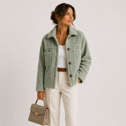 Women's Plush Sherpa Jacket UK – Cozy Lightweight Casual Shacket | The Jocelyn | Huna