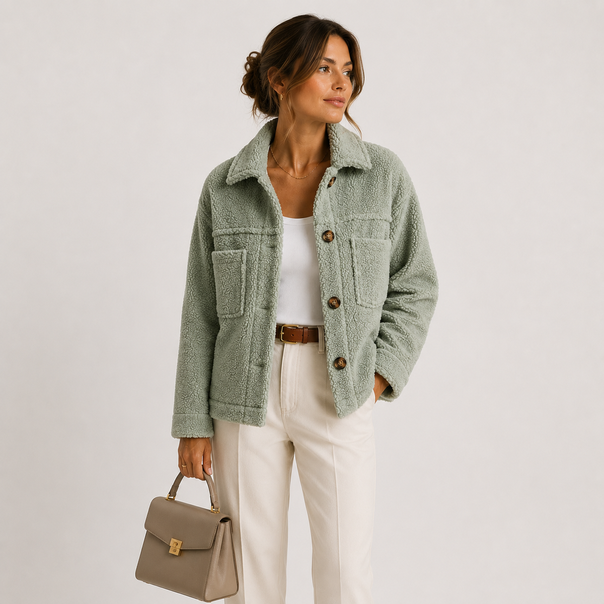 Women's Plush Sherpa Jacket Cozy Lightweight Casual Shacket 0
