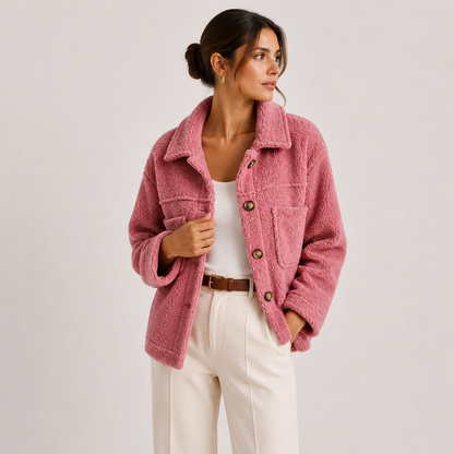 Women's Plush Sherpa Jacket UK – Cozy Lightweight Casual Shacket | The Jocelyn | Huna