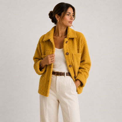 Women's Plush Sherpa Jacket UK – Cozy Lightweight Casual Shacket | The Jocelyn | Huna