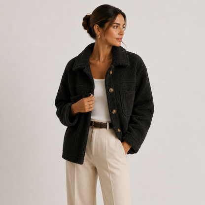 Women's Plush Sherpa Jacket UK – Cozy Lightweight Casual Shacket | The Jocelyn | Huna