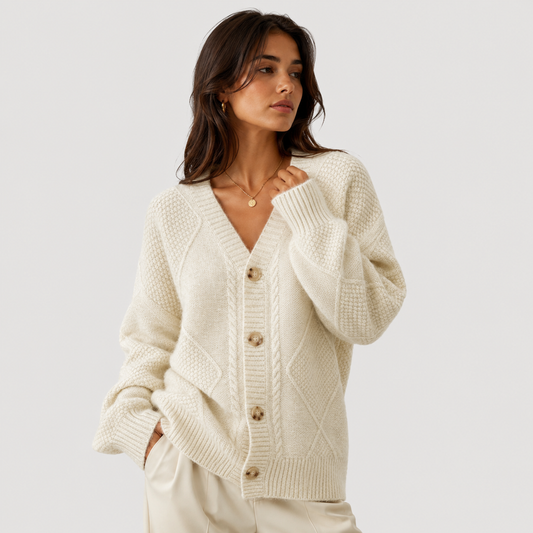 Women's Premium Knit Cardigan UK – Cozy Long Sleeve Button | The Fenna | Huna