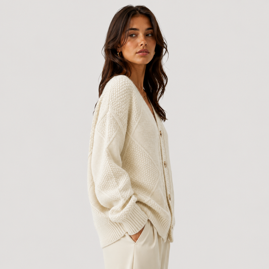 Women's Premium Knit Cardigan UK – Cozy Long Sleeve Button | The Fenna | Huna