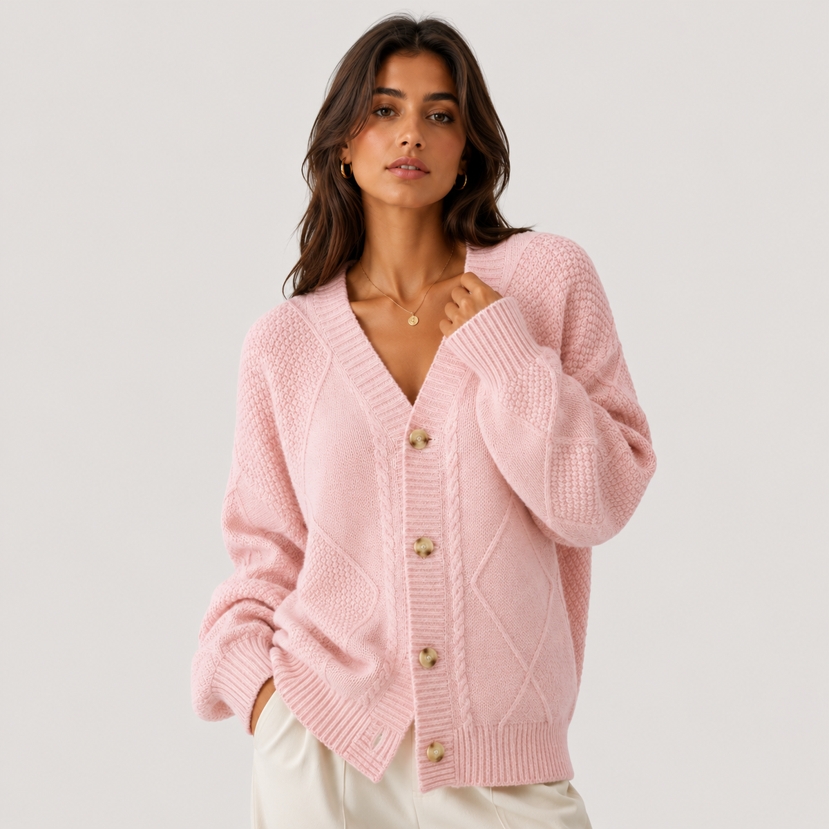 Women's Premium Knit Cardigan Cozy Long Sleeve Button Sweater 4