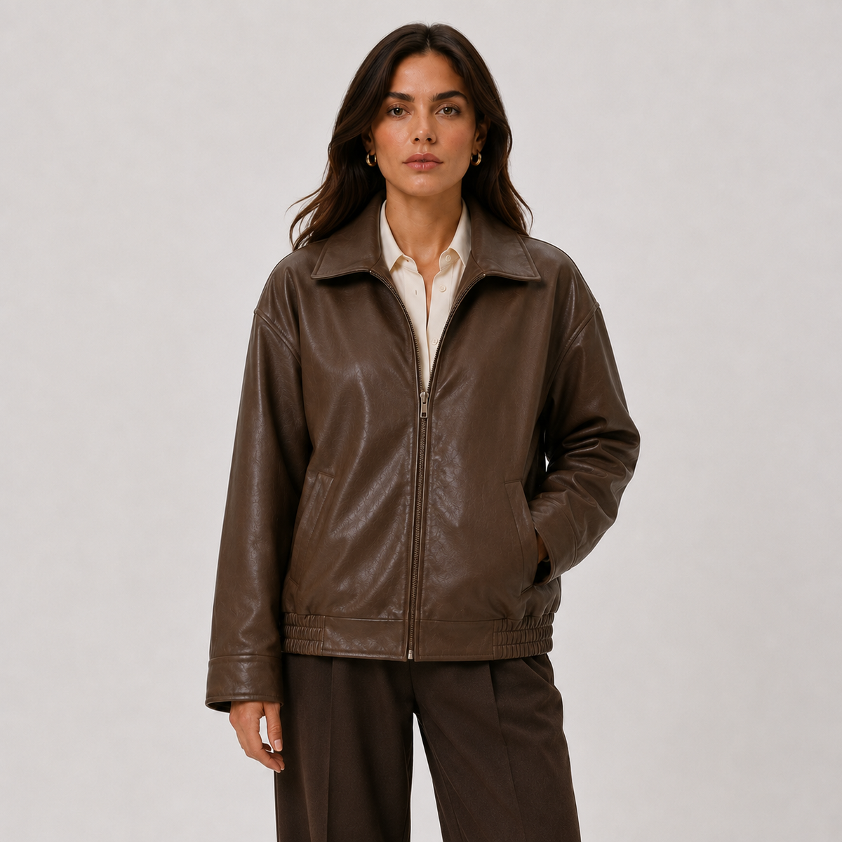 Women's Leather Look Jacket UK – Relaxed Fit Classic Collar | The Ysolde | Huna