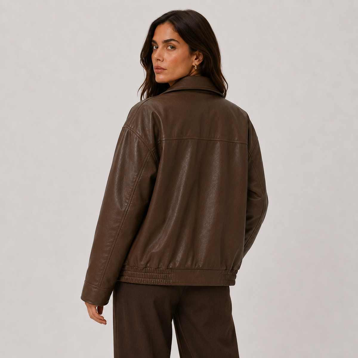 Women's Leather Look Jacket UK – Relaxed Fit Classic Collar | The Ysolde | Huna