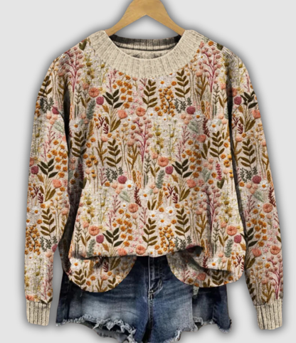 Women's Sweater UK – Floral Embroidered Knit Lightweight | The Evelora | Huna