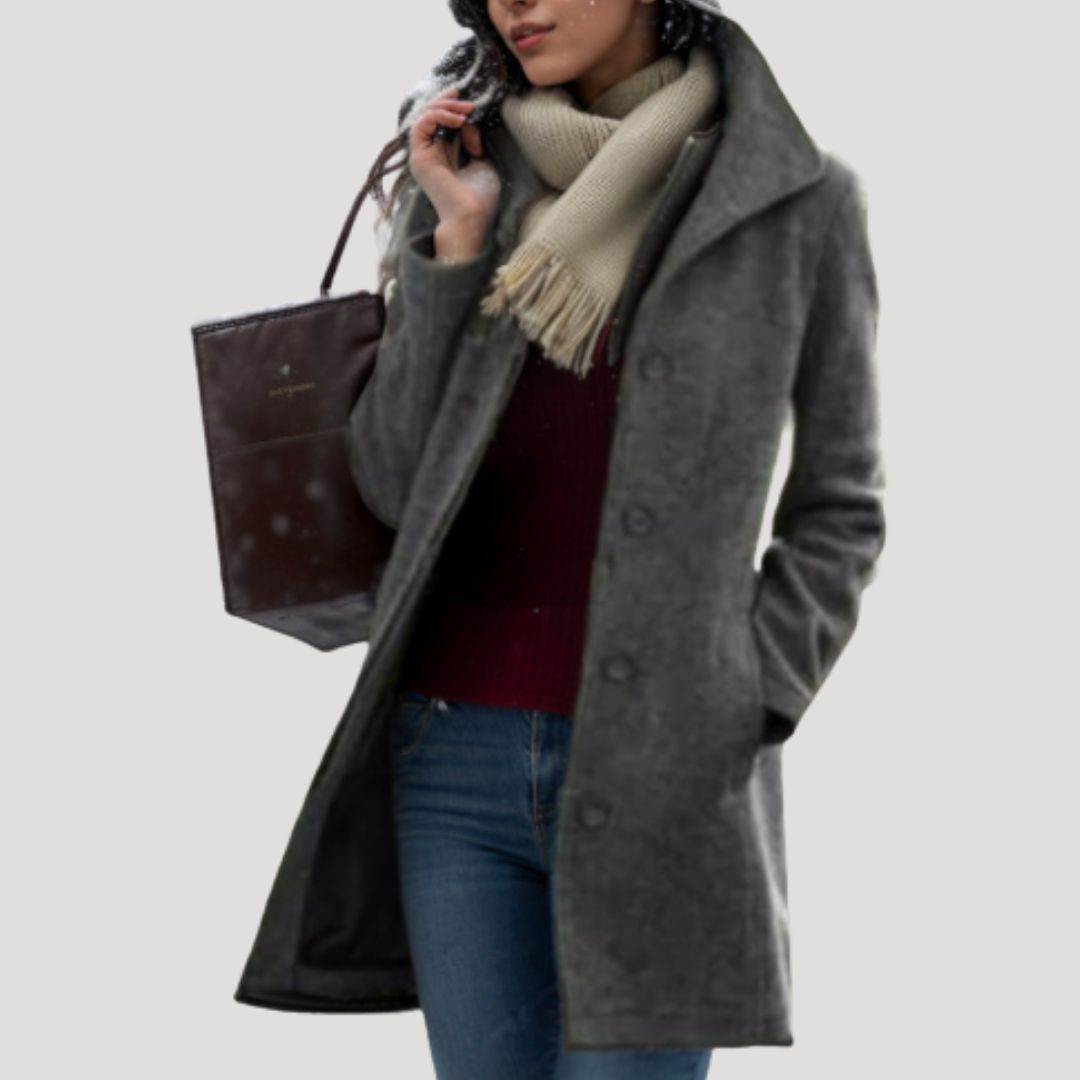 Women's Wool Blend Winter Coat UK – Tailored Mid-Thigh | The Rosalind | Huna